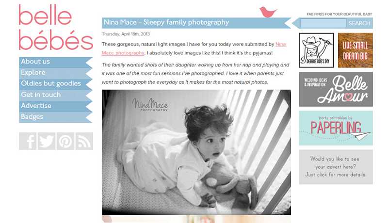 Nina Mace Photography features on Belle Bebes blog